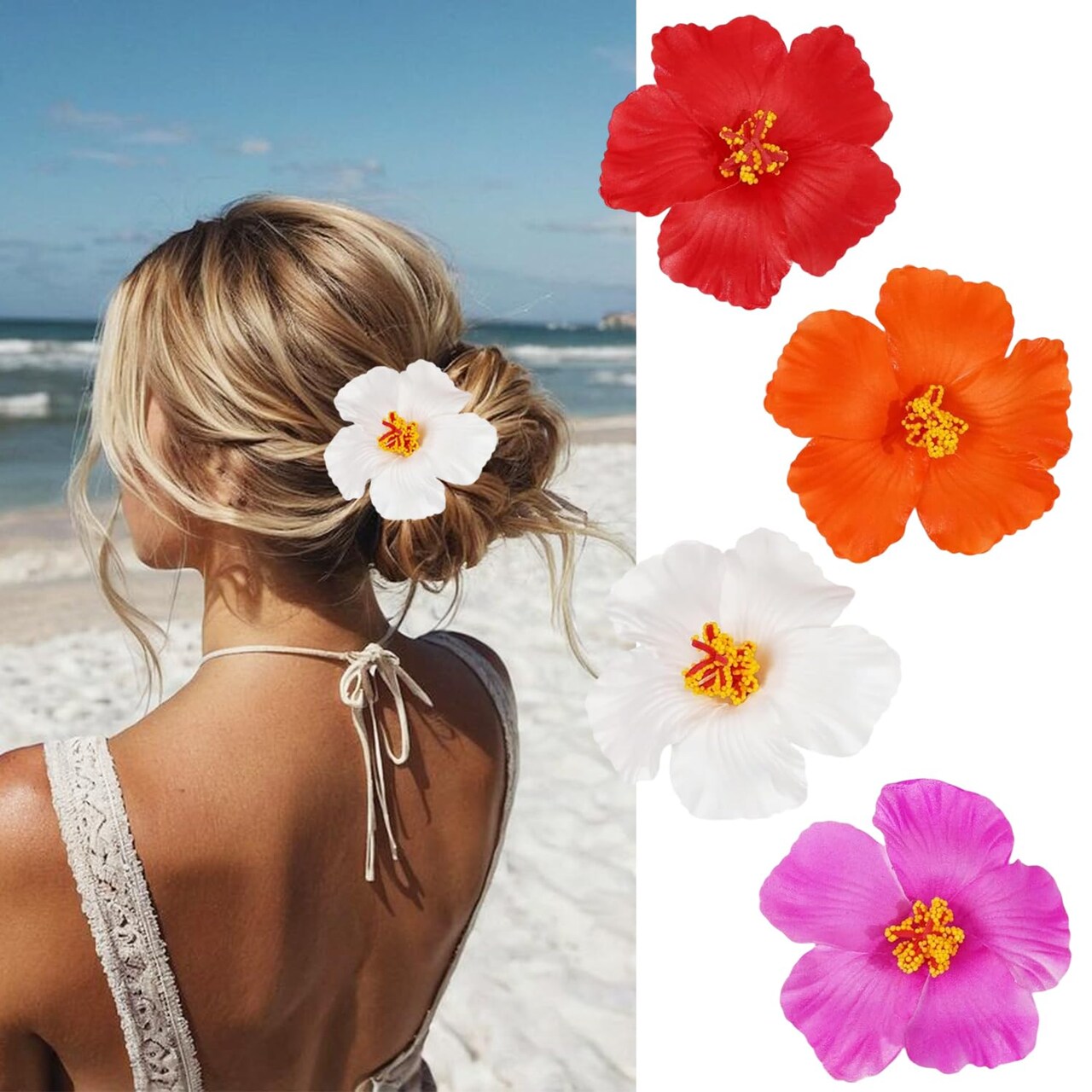 4Pcs Hawaiian Flower Hair Clips For Women Hibiscus Flower Hair Barrettes Alligator Clip